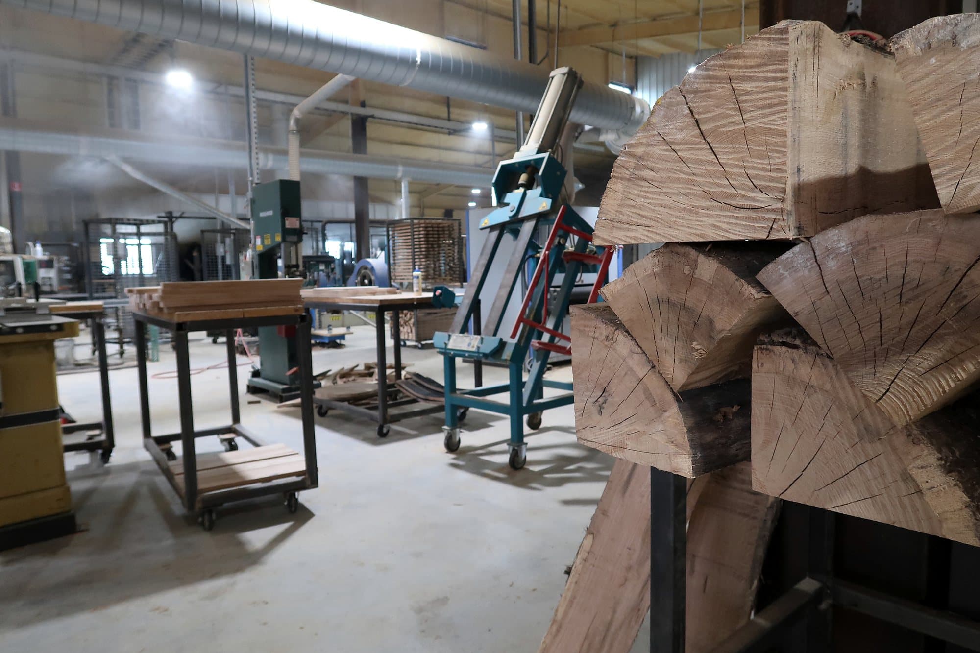 American white oak blocks inside the Standard Cooperage shop
